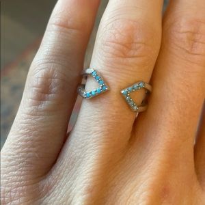Silver and teal ring
